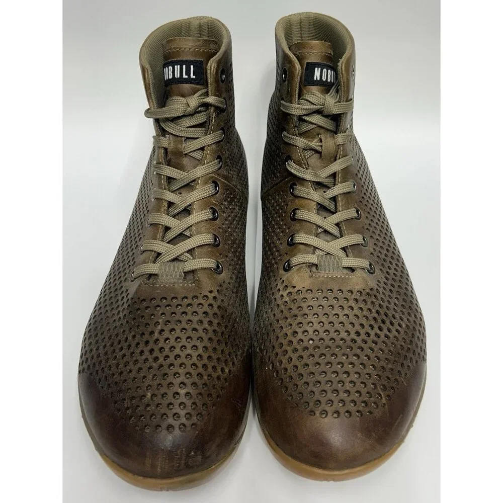 NOBULL High-Top Leather Trainers Shoes Mens 13 Brown Gum Sole CrossFit Lace Up